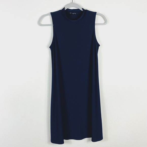 Neiman Marcus Size Small Navy Blue Mock Neck Sleeveless Mini Dress Casual Party - Picture 1 of 5